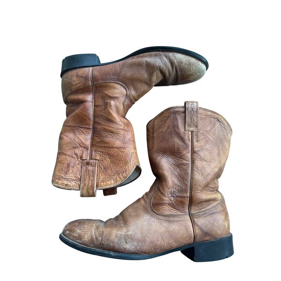 Ariat Men\'s Cowboy Boots Heritage Roper Western Brown Leather Round Toe Rodeo